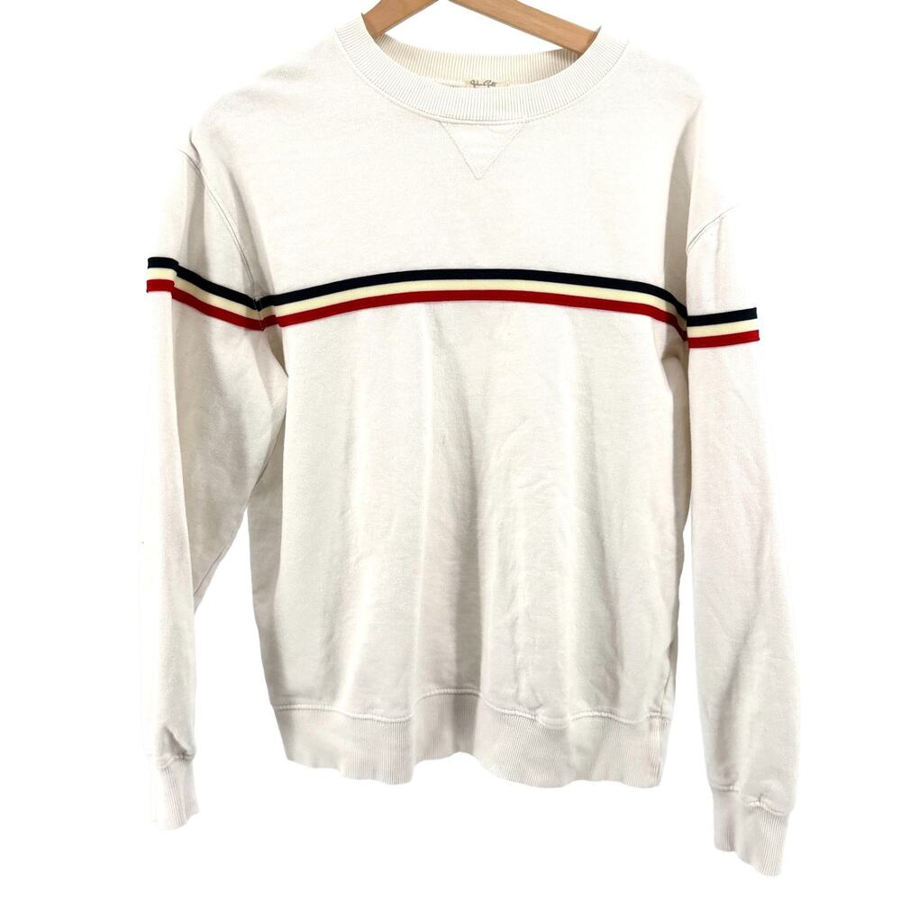 J. Galt White Striped Chest Band Crewneck Sweatshirt